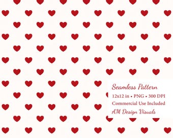 Minimal Heart Seamless Pattern 12x12  Red Heart Digital Paper