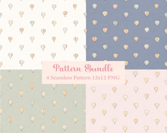 Hot Air Balloon Digital Paper Bundle, Pastel Nursery Fabric (12x12 PNG Digital Download)