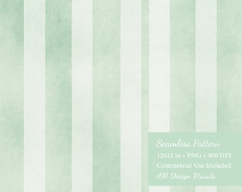 Sage Green Watercolor Stripes | Seamless Digital Paper