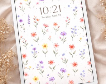 Pastel Watercolor Floral iPad Wallpaper – Soft Spring Tablet Lock Screen (Digital Download)
