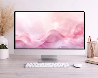 Pink Soft Waves Desktop Wallpaper, Minimalist Girly Laptop Background (Digital Download)