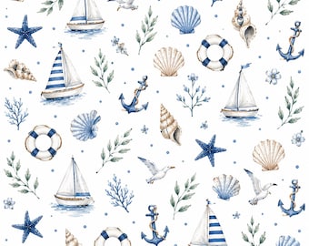 Nautical Seamless Pattern 12x12 PNG Coastal Digital Paper