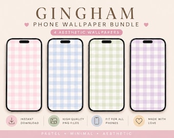 Pastel Gingham Phone Wallpaper Bundle | Cozy Minimal (Digital Download)