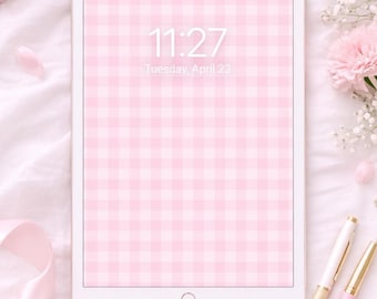 Pink Gingham iPad Wallpaper | Pastel Checkered Tablet Background (Digital Download)