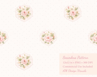 Soft Pink Floral Seamless Pattern 12x12 – Vintage Roses, Delicate Dots