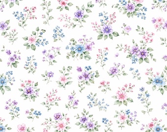Pastel Floral Seamless Pattern, Watercolor Flowers Digital Paper, Cottagecore Floral PNG
