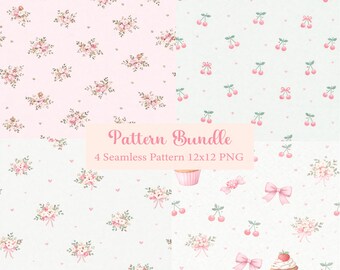 Baby Girl Floral & Cherry Digital Paper | (12x12 PNG)