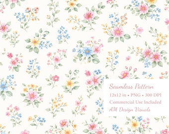 Small Floral Digital Seamless Pattern Pastel Flowers | 12x12 Digital Download