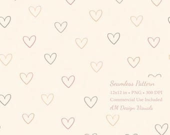 Minimal Heart Seamless Pattern 12x12 | Neutral Valentine Digital Paper | Commercial Use