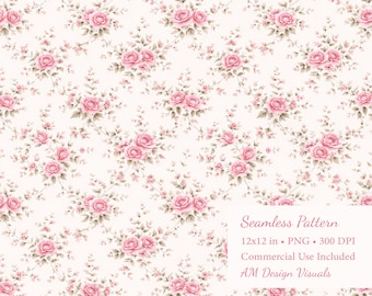 Vintage Pink Roses, Romantic Floral Seamless Pattern