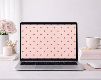 Pink Polka Dot Desktop Wallpaper, Minimal Feminine Laptop Background (Digital Download)