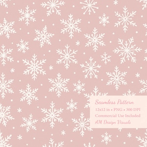 Pink Snowflakes Pattern – Seamless Winter Digital Paper 12x12" | Christmas Background, Wrapping, Crafts | Commercial Use