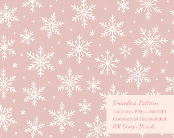 Pink Snowflakes Pattern – Seamless Winter Digital Paper 12x12" | Christmas Background, Wrapping, Crafts | Commercial Use
