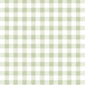 May include: A seamless pattern featuring a classic gingham design. The pattern consists of a grid of evenly spaced squares in a soft, muted green and white color scheme. This design is often used for fabric, wallpaper, and other decorative applications.