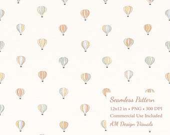 Hot Air Balloon Seamless pattern, Pastel Nursery  (12x12 PNG Digital Download)