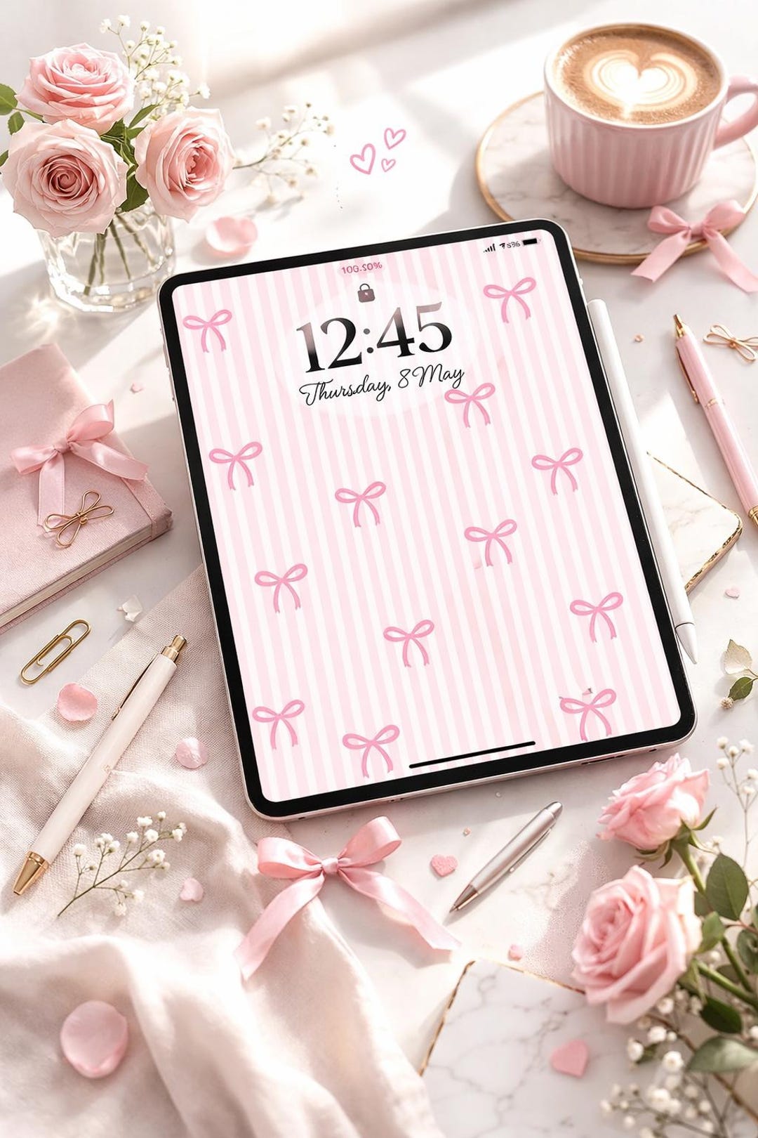 Pink Bow iPad Wallpaper | Pastel Stripes, Girly (digital Download) - Etsy