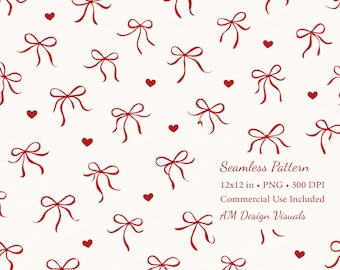 Red Bow Heart Digital Paper (12x12 PNG)