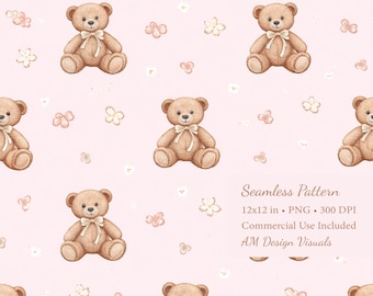 Teddy Bear Seamless Pattern 12x12 PNG –  Commercial Use