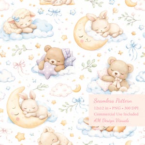 Patrón sin costuras de animales bebés (12 x 12 PNG) – Decoración infantil