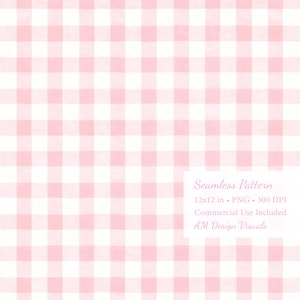 May include: A seamless pattern featuring a pink and white gingham design. The pattern is a repeating grid of squares, creating a classic and versatile aesthetic. The image includes the text "Seamless Pattern" and other details.