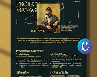 Professional Resume & Cover Letter Bundle for Project Managers | Aesthetic Minimalist Canva CV Template With Bonus Icons