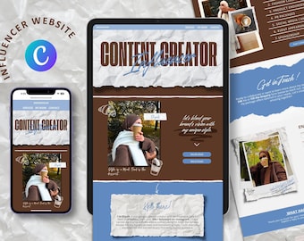 Canva Website Template for Influencers & Bloggers | Content Creator Portfolio, Editable Landing Page, Link in Bio Website Design
