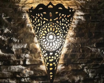 Handmade Moroccan Brass Wall Sconce: Engraved Oriental Lighting