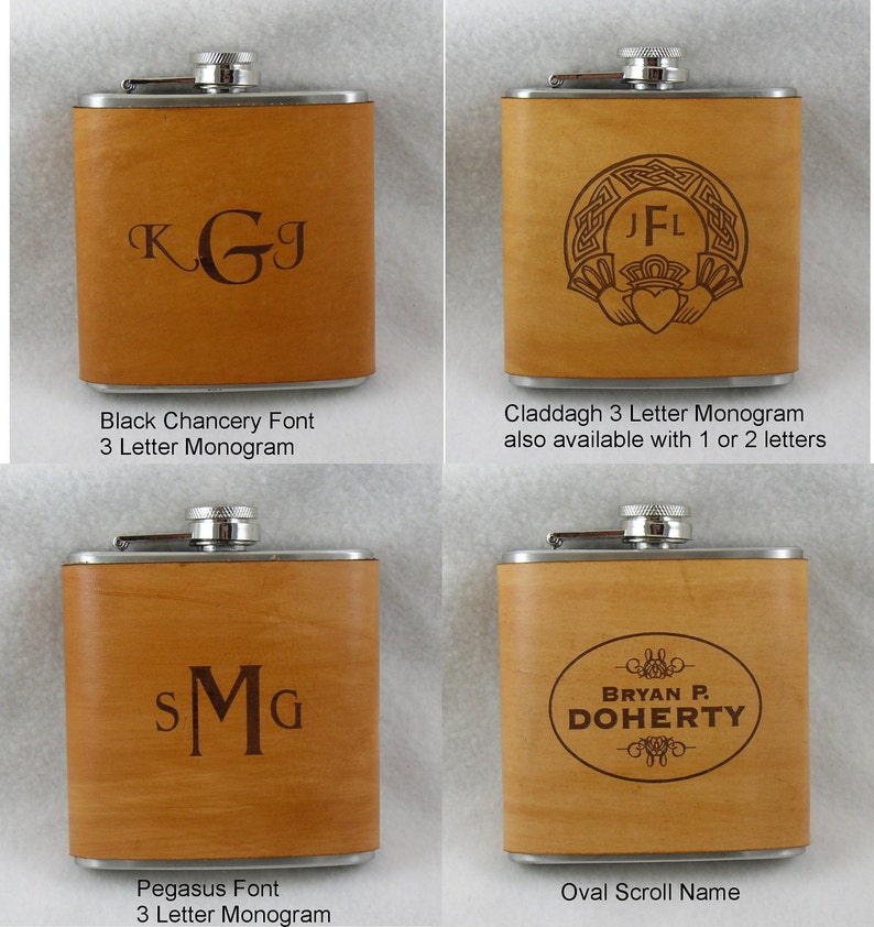 Set of 8 Groomsmen Gifts Handmade Leather Flasks Personalized Flask with FREE Backside Engraving image 3