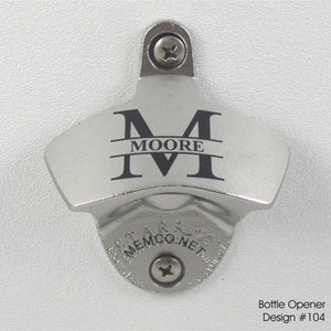 Abridor de botellas de pared con grabado personalizado. Regalo para padrinos de boda. Abridor de cerveza de acero inoxidable con recolector de tapas.