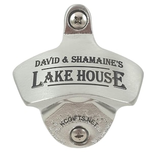 Personalized Beer Opener - Lake House - Gift for Him - Groomsmen Gifts - Home Bar - Best Man Gift - Wall Mount Bottle Opener with Capcatcher