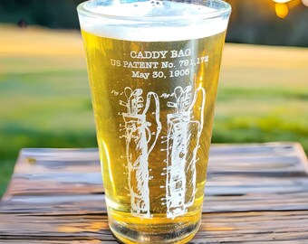 Golf Patent Pint Glass - Golfer Gift - Engraved Beer Glass - Gift for Dad - Golf Prizes - Golf Tournament - 19th Hole - Patent Gift