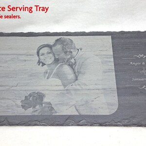 Engraved Photo Slate Tray, Personalized Slate Cheese Board, Wedding Photo, Personalized Wedding Board, Serving Tray, Anniversary Gift image 3