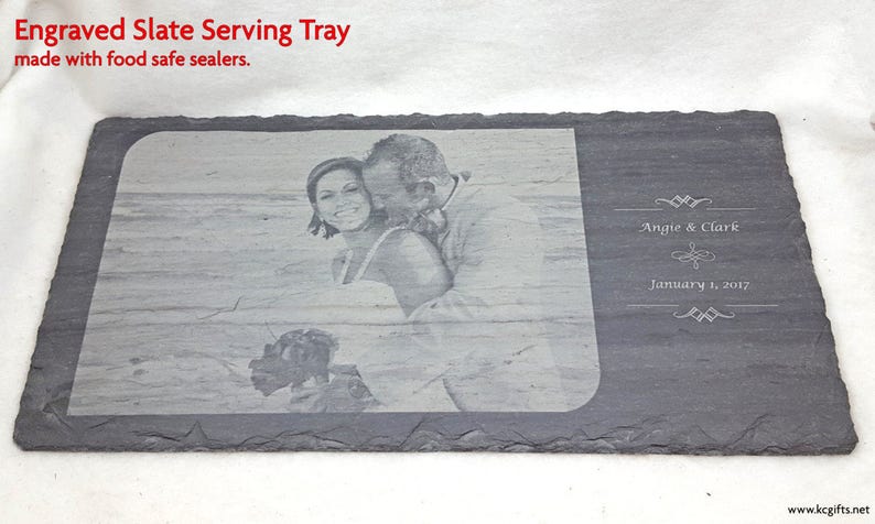 Engraved Photo Slate Tray, Personalized Slate Cheese Board, Wedding Photo, Personalized Wedding Board, Serving Tray, Anniversary Gift image 3