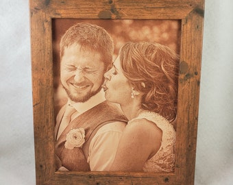 Photograph Engraved in Leather- Wedding Anniversary, 3rd Anniversary, Third Anniversary, Leather Anniversary, Gift for Her, Wedding Photo