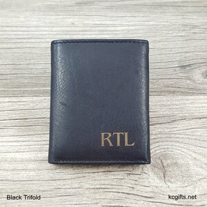 Conjunto de 2 carteras de cuero personalizadas para hombres - Forro RFID - Cartera de cuero monograma - Cartera bifold - Cartera triple - Regalos de padrinos