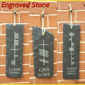 Engraved Slate Sign - Ogham, Irish Celtic Engraved Slate Sign - Engraved Stone - Irish Sign - House Sign - Family Sign - Patio Decor