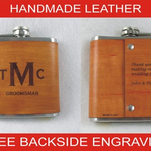 Set of 5 Groomsmen Flasks for the Wedding Party Handmade Leather Flask ...