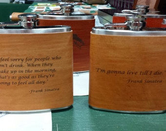 Frank Sinatra Flask with Hand Dyed Engraved Leather Wrap