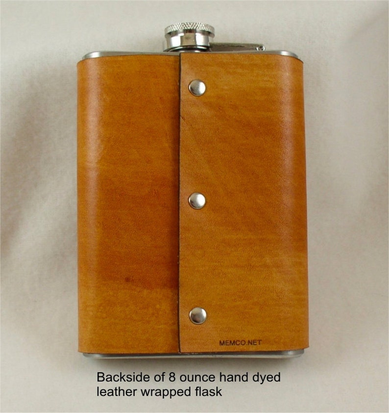 Set of 3 Groomsmen Gift Engraved Flask with Hand Dyed Engraved Leather Wrap 8 Ounce-