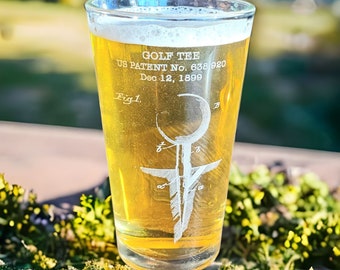 Golf Patent Pint Glass - Golfer Gift - Engraved Beer Glass - Gift for Dad - Golf Prizes - Golf Tournament - 19th Hole - Patent Gift