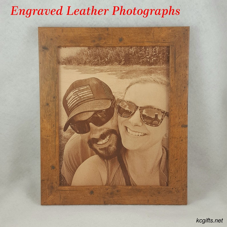 Engraved Leather Photo 3rd Anniversary Gift Third Anniversary Gift Wedding Photograph Leather Anniversary Engagement Photo image 3