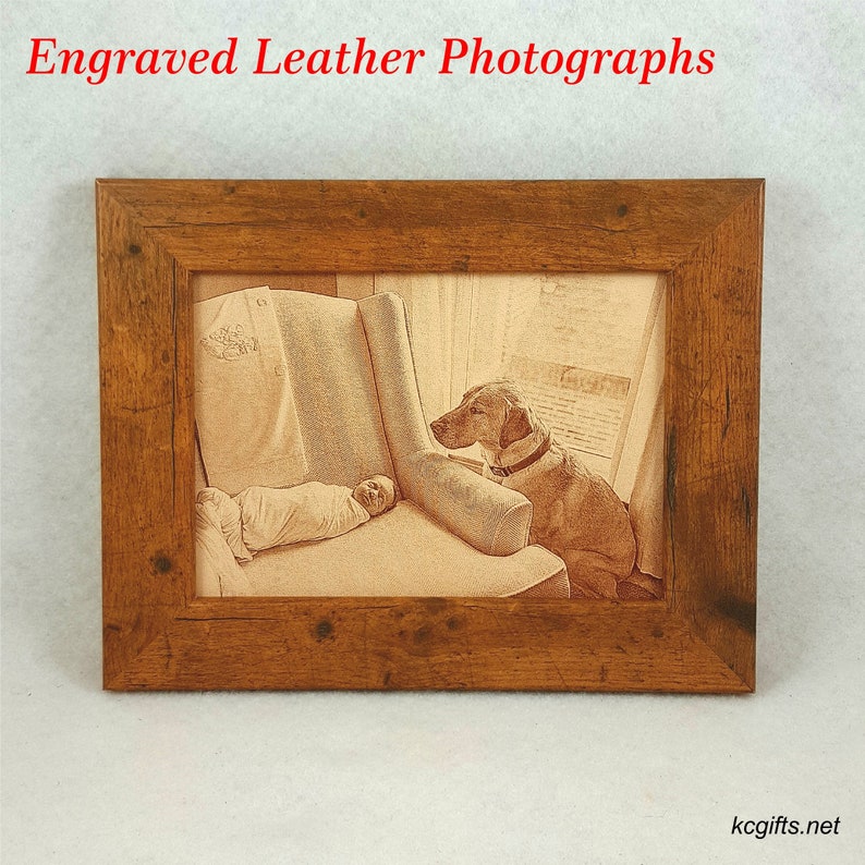 3rd Anniversary LEATHER PHOTOGRAPH Engraved in Real Leather Leather Anniversary, Wedding Anniversary, Third Anniversary, 3rd Anniversary image 8