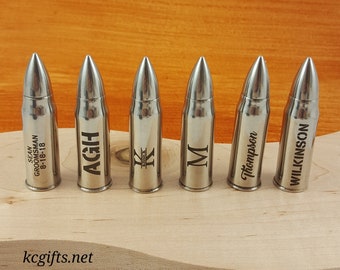 Personalized Whiskey Bullets chill your Whiskey, Scotch or Vodka.  Stainless Steel ice cube. Military Gift - Gun - 2nd Amendment - Police