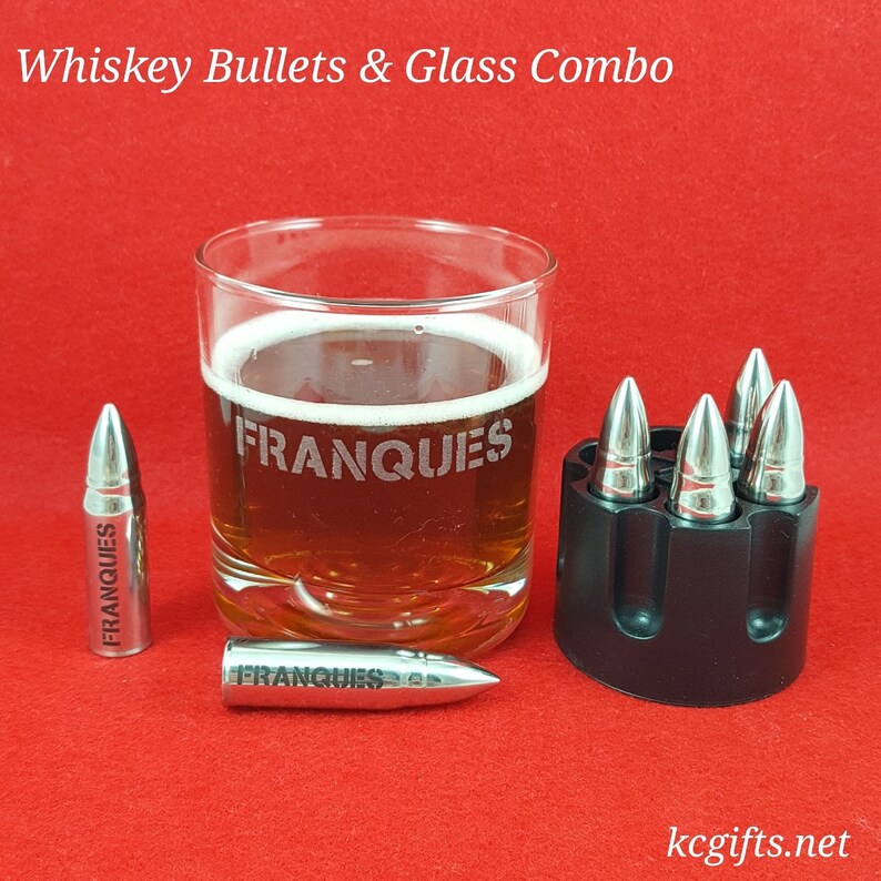 Personalized Whiskey Bullets chill your Whiskey, Scotch or Vodka. Stainless Steel ice cube. Military Gift Gun 2nd Amendment Police image 1