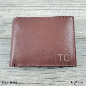 Conjunto de 2 carteras de cuero personalizadas para hombre - Forro RFID - Cartera de cuero monograma - Cartera bifold - Cartera triple - Regalo de padrino