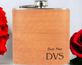 5 fiaschette per sposo con involucro in pelle incisa e tinta a mano - acciaio inossidabile - fiaschetta personalizzata - fiaschetta per matrimonio - regalo per testimone di nozze - regalo per sposo