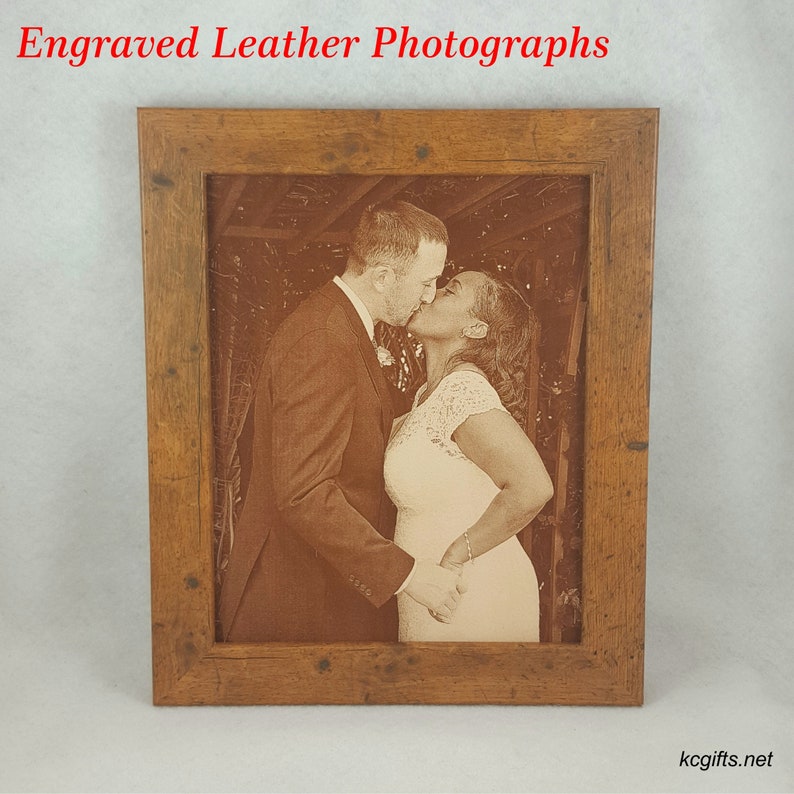 Engraved Leather Photo 3rd Anniversary Gift Third Anniversary Gift Wedding Photograph Leather Anniversary Engagement Photo image 5