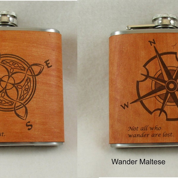 Leather Flask, Personalized Flask, Groomsman Gift, Groomsmen Gifts, Leather Anniversary - for all you Wanderers