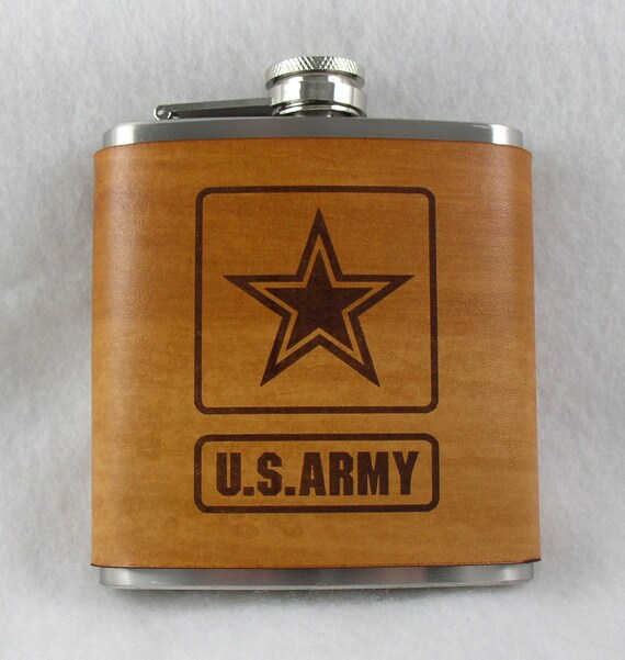 Items similar to ARMY Flask with Hand Dyed Engraved Leather Wrap on Etsy