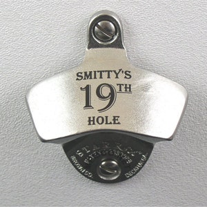 Personalized Bottle Opener - Golfer Gift - Beer Opener - Gift for Him - Wall Mount Bottle Opener - Stainless Steel Opener with Capcatcher